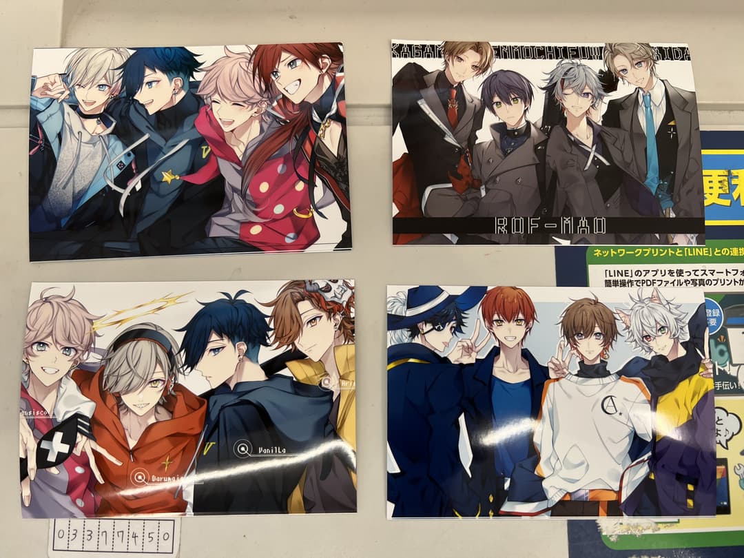 Fanart Postcards featuring CR Livers like Vanilla, Daruma, Arisaka, Ras and CPT, Nijisanji VTuber Group ROF-MAO, and Utaites like Amatsuki / The Once Times