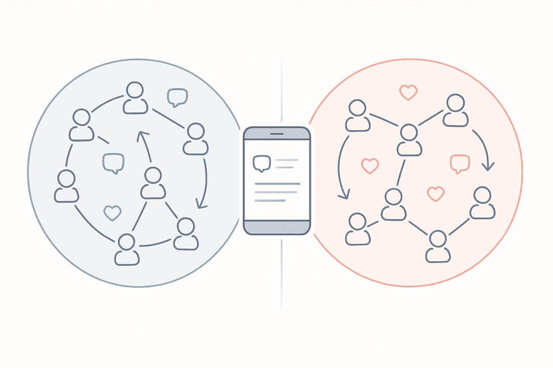 Network nodes connected by lines in two separate bubbles