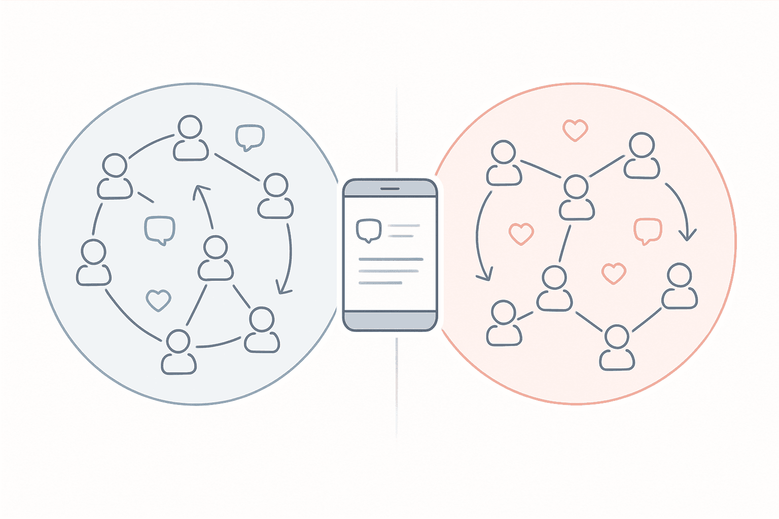 Network nodes connected by lines in two separate bubbles