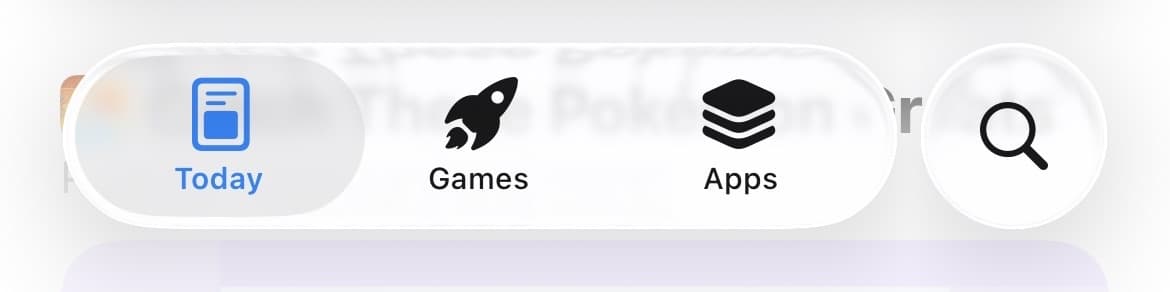 The updated Liquid Glass navigation bar in App Store.
