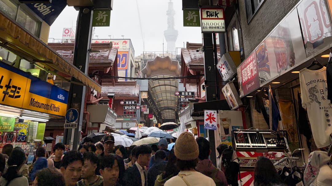 The Shin-Nakamise Shopping Street was bustling with people.